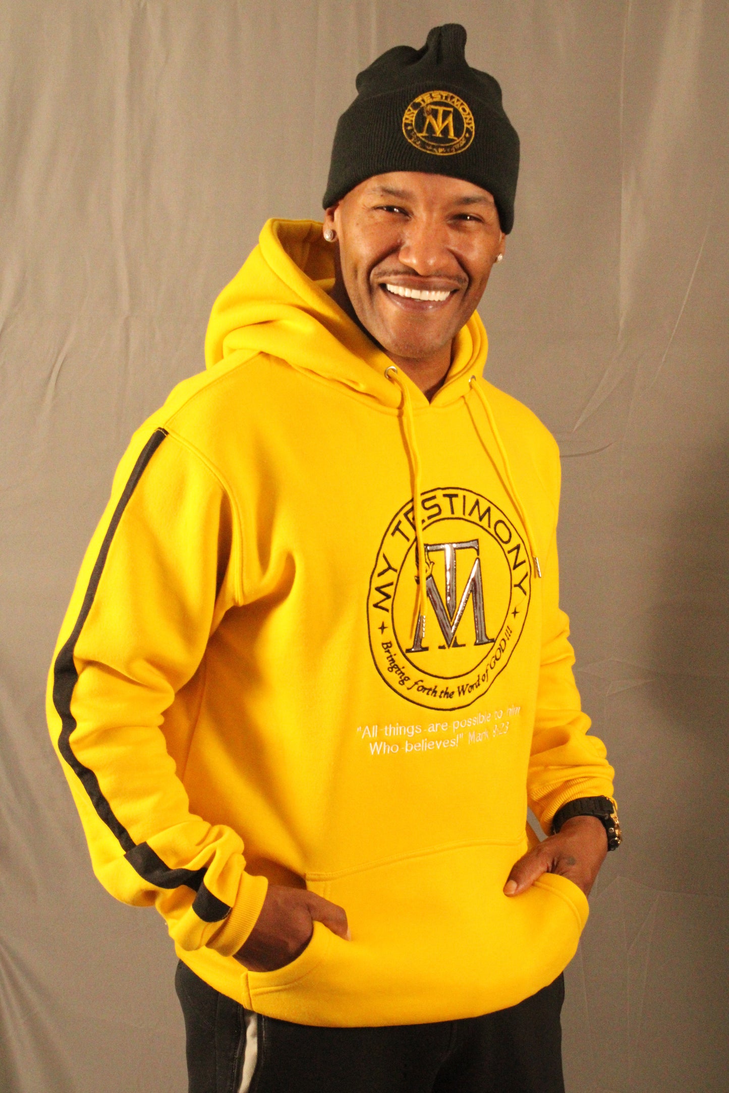 My Testimony Hoodie -- Gold Black Hoodie